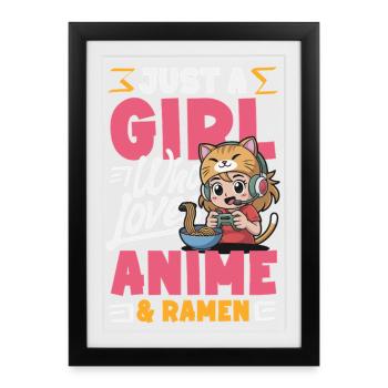 Girl Loves Anime Ramen Gamer Cat - Framed poster (27 × 37 cm) - black - Front