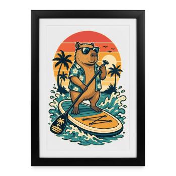 Paddleboard de paddle Capybaras SUP Stand Up Paddle - Affiche encadrée (27 × 37 cm) - noir - Devant