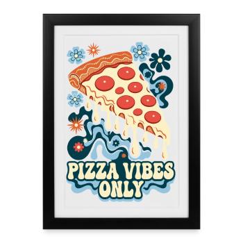 Pizza Vibes uniquement Pizza rétro - Affiche encadrée (27 × 37 cm) - noir - Devant
