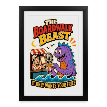 Boardwalk Beast – Funny French Fries Monster - Framed poster (27 × 37 cm) - black - Front