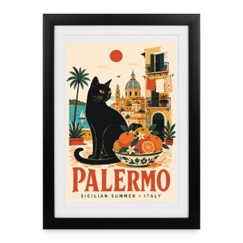 Entdecken Sie Palermo in Italien – Sizilianischer Sommercharme - Gerahmtes Poster (27 × 37 cm) - Schwarz - Vorne