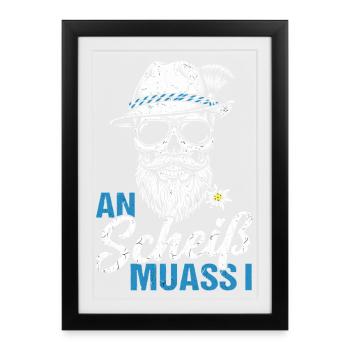 Bayern Dialekt Schädel Lustiger Spruch Alpen Motiv - Gerahmtes Poster (27 × 37 cm) - Schwarz - Vorne