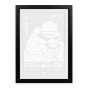 Retro-Japanischer Sonnenuntergang am Kai - Gerahmtes Poster (27 × 37 cm) - Schwarz - Vorne