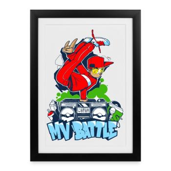 Breakdance B-Boy Streetdance Design Hip Hop Danse - Affiche encadrée (27 × 37 cm) - noir - Devant