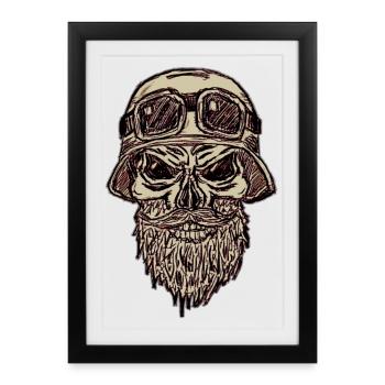 Crâne mortumétrique avec barbe et casque - Affiche encadrée (27 × 37 cm) - noir - Devant