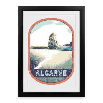 Retro badge, Algarve Portugal, beach summer sun - Framed poster (27 × 37 cm) - black - Front