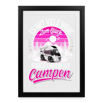 Camping Camper Campen - Gerahmtes Poster (27 × 37 cm) - Schwarz - Vorne