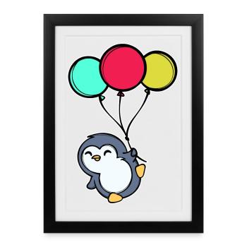 Ballon Cool Animal Sweet Penguin Bird - Affiche encadrée (27 × 37 cm) - noir - Devant