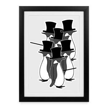Oiseaux Vintage Pingouin Animal Oiseau de mer Arctique - Affiche encadrée (27 × 37 cm) - noir - Devant