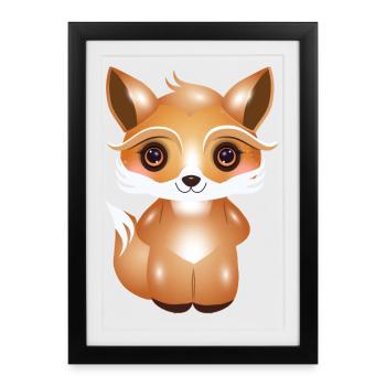 niedlicher Fuchs im Kawaii Comic Stil - Gerahmtes Poster (27 × 37 cm) - Schwarz - Vorne