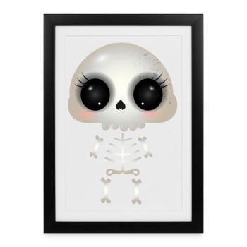 cute skull with dark eye sockets and eyelashes - Framed poster (27 × 37 cm) - black - Front