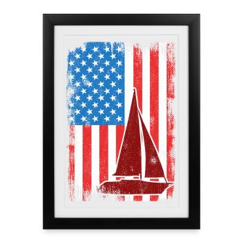 4 juillet Sailing USA - Affiche encadrée (27 × 37 cm) - noir - Devant
