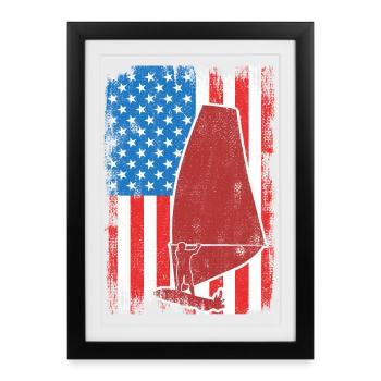 Windsurfer patriotique des États-Unis - Affiche encadrée (27 × 37 cm) - noir - Devant