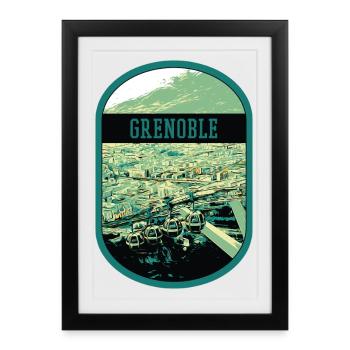Panoramic Grenoble: Single View Cable Car - Framed poster (27 × 37 cm) - black - Front