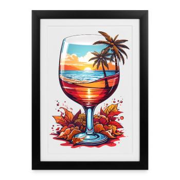 Verre de vin de plage - Affiche encadrée (27 × 37 cm) - noir - Devant