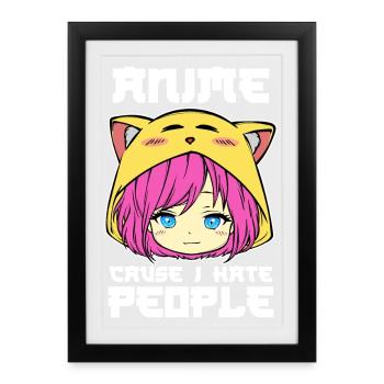 Anime Animation Manga Déclaration Japon Zeichentrick - Affiche encadrée (27 × 37 cm) - noir - Devant