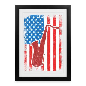 4 juillet, saxophone américain - Affiche encadrée (27 × 37 cm) - noir - Devant