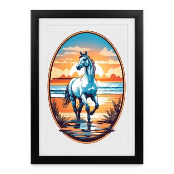 Horse on the beach - Framed poster (27 × 37 cm) - black - Front