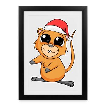 Cochon d’Inde Noël - Affiche encadrée (27 × 37 cm) - noir - Devant
