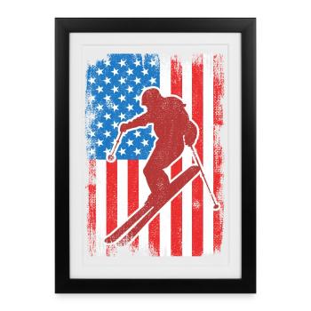 USA Patriotic Skier - Framed poster (27 × 37 cm) - black - Front