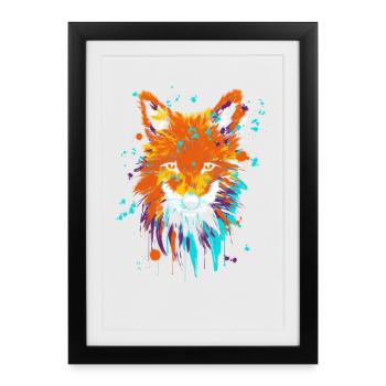 Fox Oil Paint Screen Print - Framed poster (27 × 37 cm) - black - Front