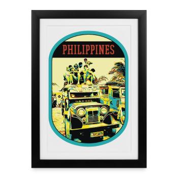 Jeepney Coloré : Symbole Vivant des Philippines - Affiche encadrée (27 × 37 cm) - noir - Devant