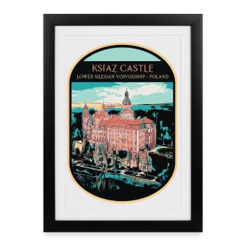 Illustration of Ksiaz Castle, Lower Silesia - Framed poster (27 × 37 cm) - black - Front