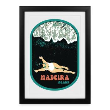 Illustration bathing black sand beach, Madeira - Framed poster (27 × 37 cm) - black - Front