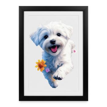 Chiot maltais sautant - 2 - 🐾 - Affiche encadrée (27 × 37 cm) - noir - Devant