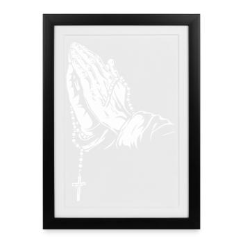 Praying Hands with Rosary Artwork - Framed poster (27 × 37 cm) - black - Front