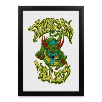 Contes de dragon - Œuvre d’art mythique du dragon oriental - Affiche encadrée (27 × 37 cm) - noir - Devant