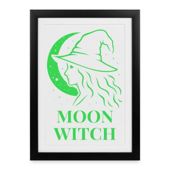Halloween Moon Witch Silhouette Crescent Moon in Green - Framed poster (27 × 37 cm) - black - Front