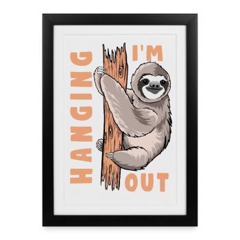 Playful Sloth Jungle Quote Im out Hanging sloth - Framed poster (27 × 37 cm) - black - Front