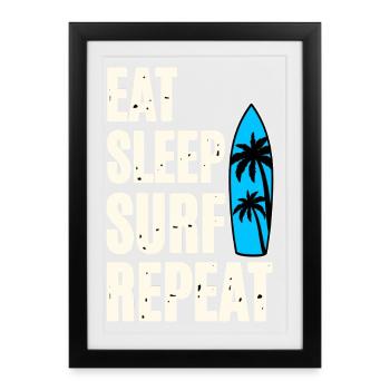 Manger Dormir Surfer Répéter - Affiche encadrée (27 × 37 cm) - noir - Devant
