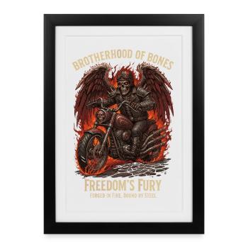 Biker skeleton, motorcycle and flames - Halloween - Framed poster (27 × 37 cm) - black - Front
