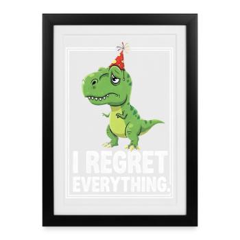 Chapeau de fête dino je regrette tout - Affiche encadrée (27 × 37 cm) - noir - Devant
