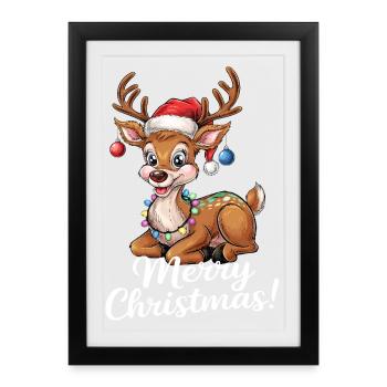 Rentier Weihnachtspullover Merry Christmas lustig - Gerahmtes Poster (27 × 37 cm) - Schwarz - Vorne