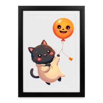 Chat d’Halloween avec citrouille d’Halloween - Affiche encadrée (27 × 37 cm) - noir - Devant