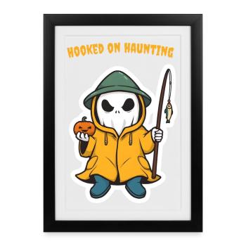 Fisher Boo - Autocollant fantôme d’Halloween mignon avec pum - Affiche encadrée (27 × 37 cm) - noir - Devant