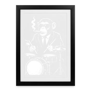 monkey with cigar playing the drums - Framed poster (27 × 37 cm) - black - Front