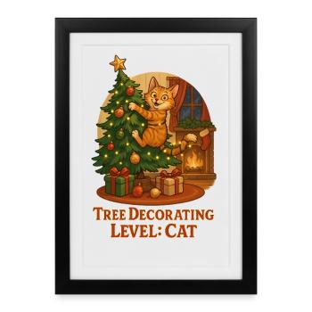 Le chat décore le sapin de Noël - Affiche encadrée (27 × 37 cm) - noir - Devant