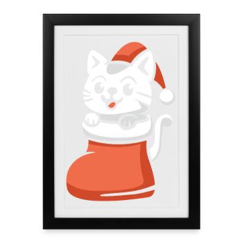 Cute Christmas Cat in Stocking Cartoon - Framed poster (27 × 37 cm) - black - Front