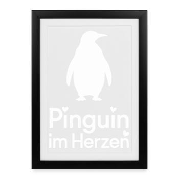 Pingouin dans le cœur Pingouin mignon disant pour - Affiche encadrée (27 × 37 cm) - noir - Devant