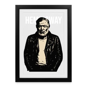 Portrait d’Ernest Hemingway au texte en gras - Affiche encadrée (27 × 37 cm) - noir - Devant