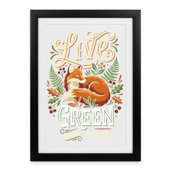 Vivre vert avec la nature – Renard dans la forêt - Affiche encadrée (27 × 37 cm) - noir - Devant