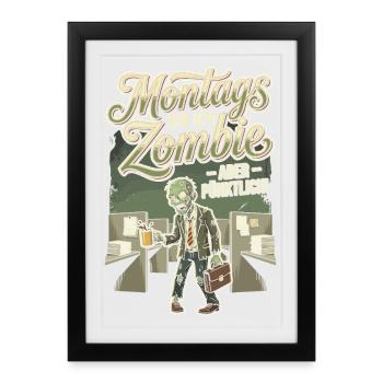 Le bureau zombie du lundi à l’heure - Affiche encadrée (27 × 37 cm) - noir - Devant