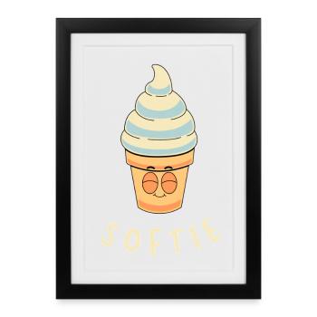 Softie Softeis Comic Icecream Lover - Gerahmtes Poster (27 × 37 cm) - Schwarz - Vorne