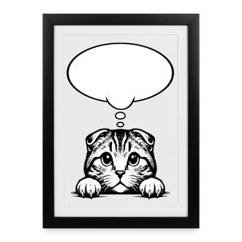 Bulle de dialogue du chat à oreilles pliées écossais - Affiche encadrée (27 × 37 cm) - noir - Devant