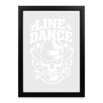 Line Dance Schädel Cowboy - Gerahmtes Poster (27 × 37 cm) - Schwarz - Vorne