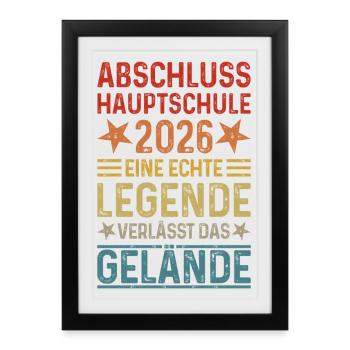Remise des diplômes 2026 Hauptschule Hauptschulabschluss - Affiche encadrée (27 × 37 cm) - noir - Devant